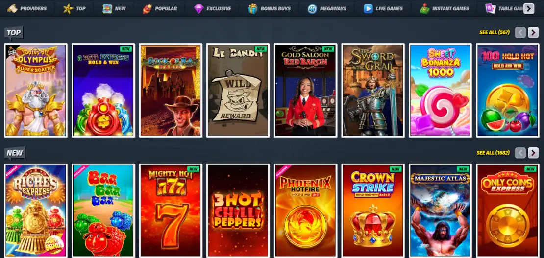 Selezione di miniature di slot popolari e di tendenza di AllySpin.